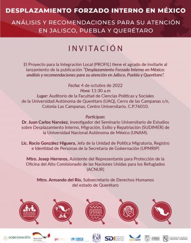 Presentación publicación “Desplazamiento Forzado Interno en México: análisis y recomendaciones para su atención en Jalisco, Puebla y Querétaro